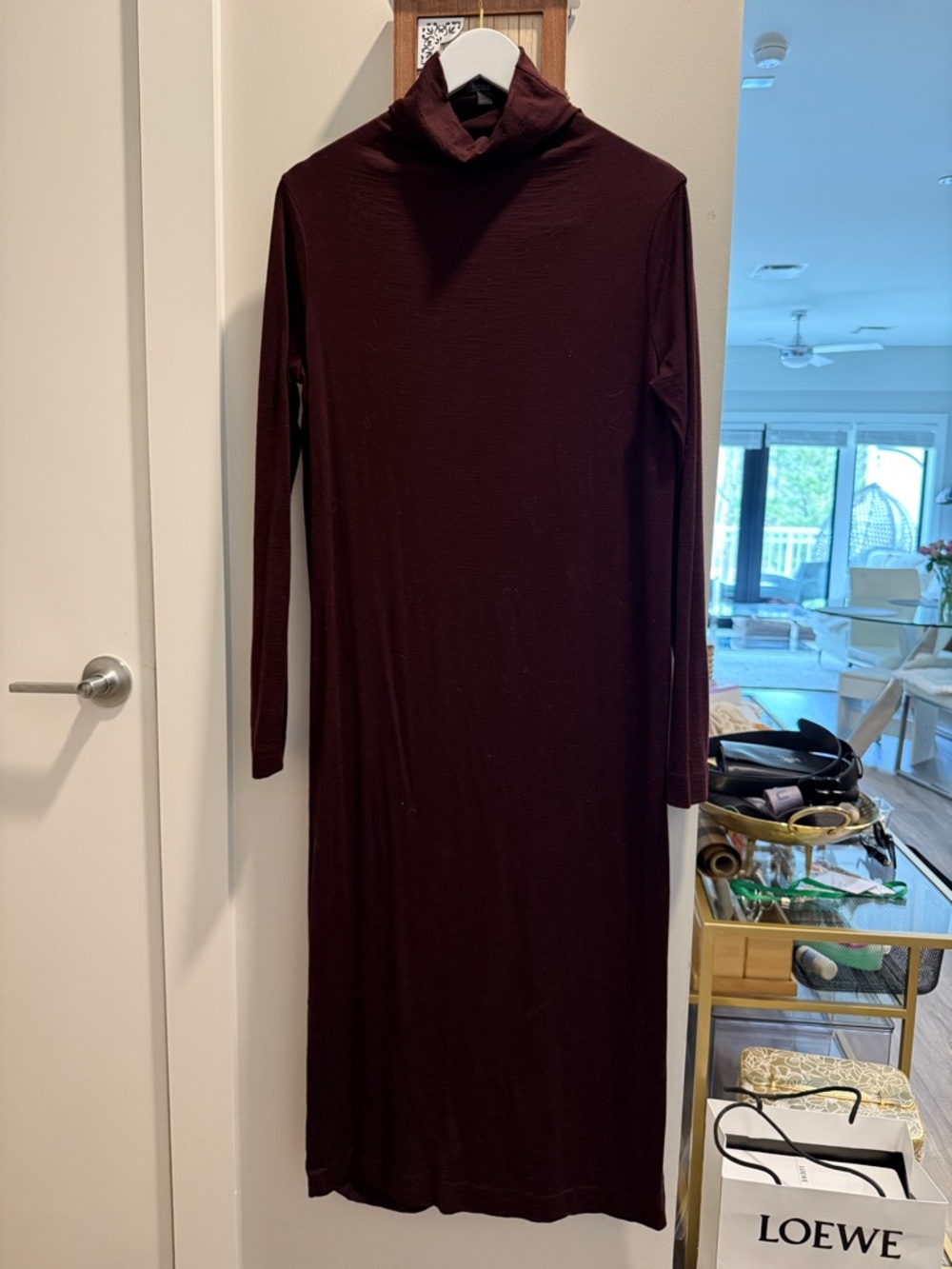 COS Long-Sleeve Turtleneck Maxi Dress in Burgundy